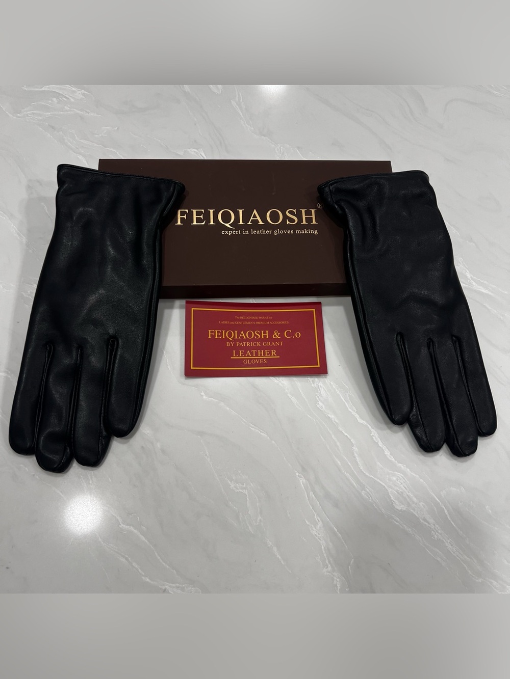 FEIQIAOSH Women's Black Leather Gloves Cashmere Lined Size XL NWT Warm Winter